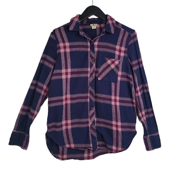 Woolrich Navy Purple Madras PLaid Flannel Button Up Shirt - Picture 1 of 6
